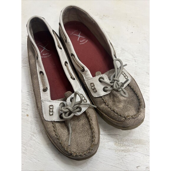 Twisted X Shoes - Twisted X Casual Shoes Womens Driving Moc Dusty Tan White WDM0009 Sz 9.5M